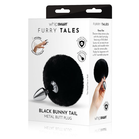 WhipSmart Furry Tales Black Bunny Tail - Metal 6.3 cm Butt Plug with Black Bunny Tail