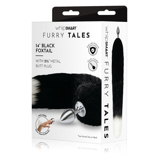 WhipSmart Furry Tales 14 Inch Black Fox Tail - Metal 6.3 cm Butt Plug with Black Fox Tail