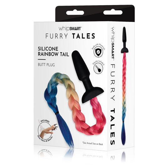 WhipSmart Furry Tales Silicone Rainbow Tail - Black 8.9 cm Butt Plug with Rainbow Tail