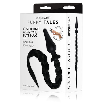 WhipSmart Furry Tales 4 Inch Silicone Pony Tail Butt Plug - Black 10.1 cm Butt Plug with Black Pony Tail