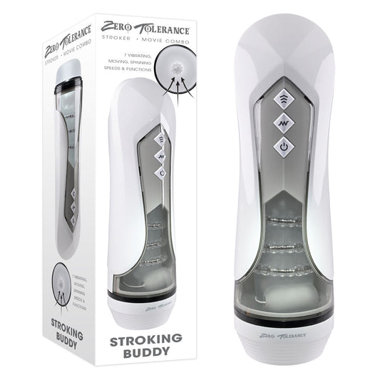 Zero Tolerance STROKING BUDDY - White USB Rechargeable Vibrating & Thrusting Stroker