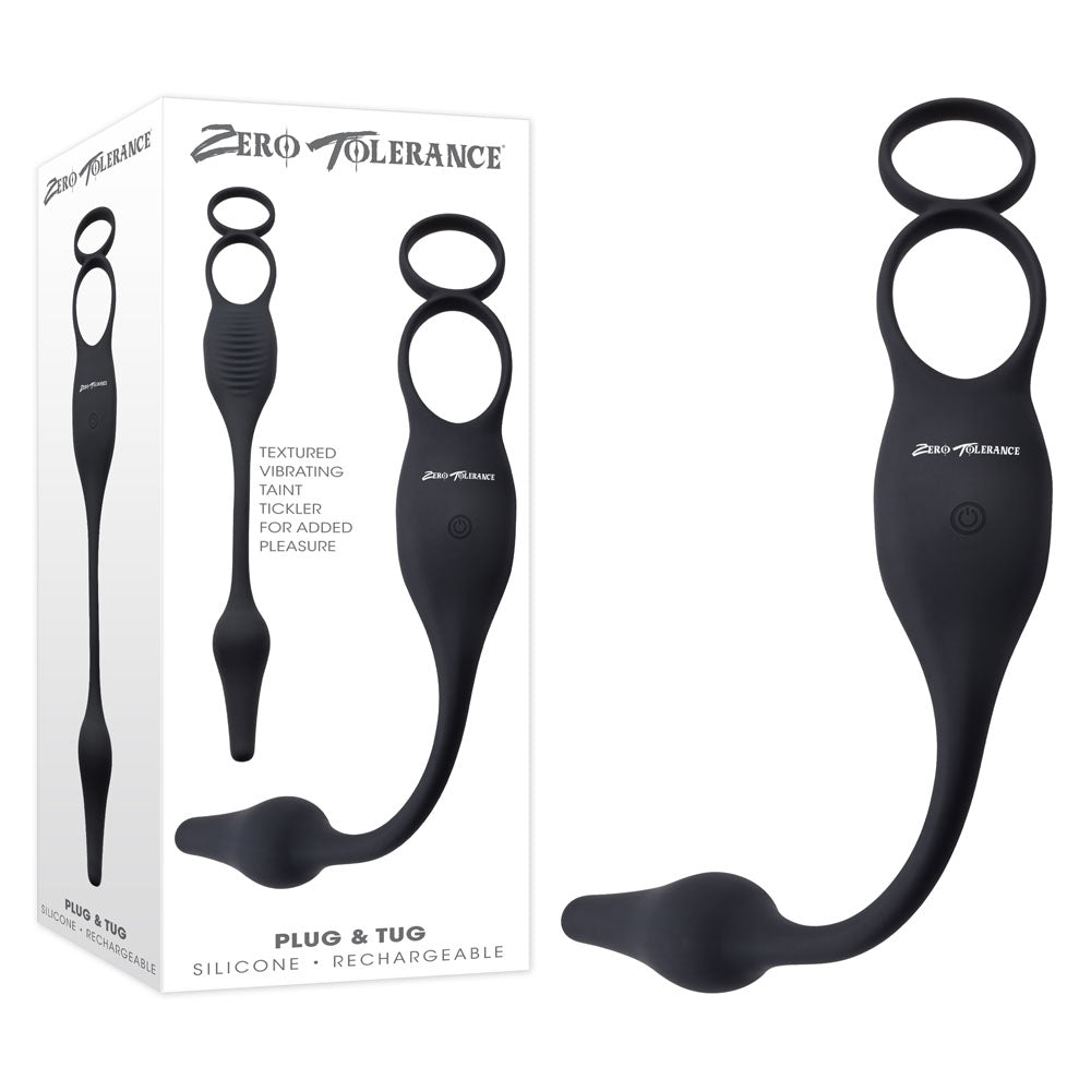 Zero Tolerance PLUG & TUG - Black USB Rechargeable Vibrating Cock Ring with Anal Plug