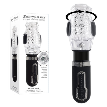 Zero Tolerance THRILL RIDE - Clear USB Rechargeable Thrusting, Rotating & Vibrating Stroker