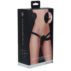 OUCH! Dual Silicone Ribbed Strap-On - Black